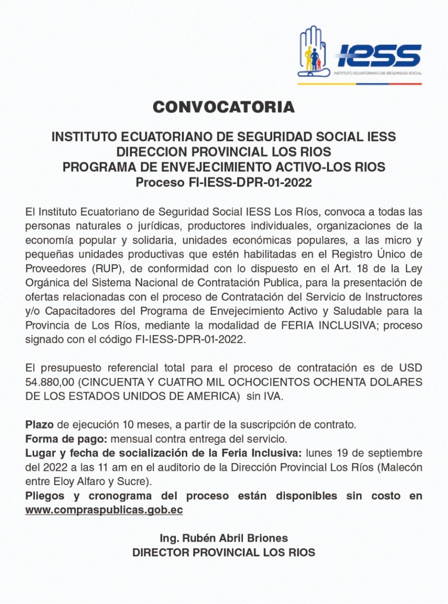 Convocatoria Del Instituto Ecuatoriano De Seguridad Social Ies