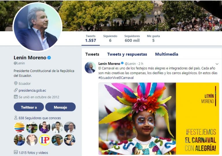 El Presidente Lenín Moreno invita a los ecuatorianos a disfrutar el Carnaval con alegría