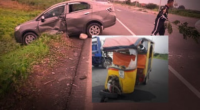 Tres heridos tras colisión entre auto y tricimoto en Baba