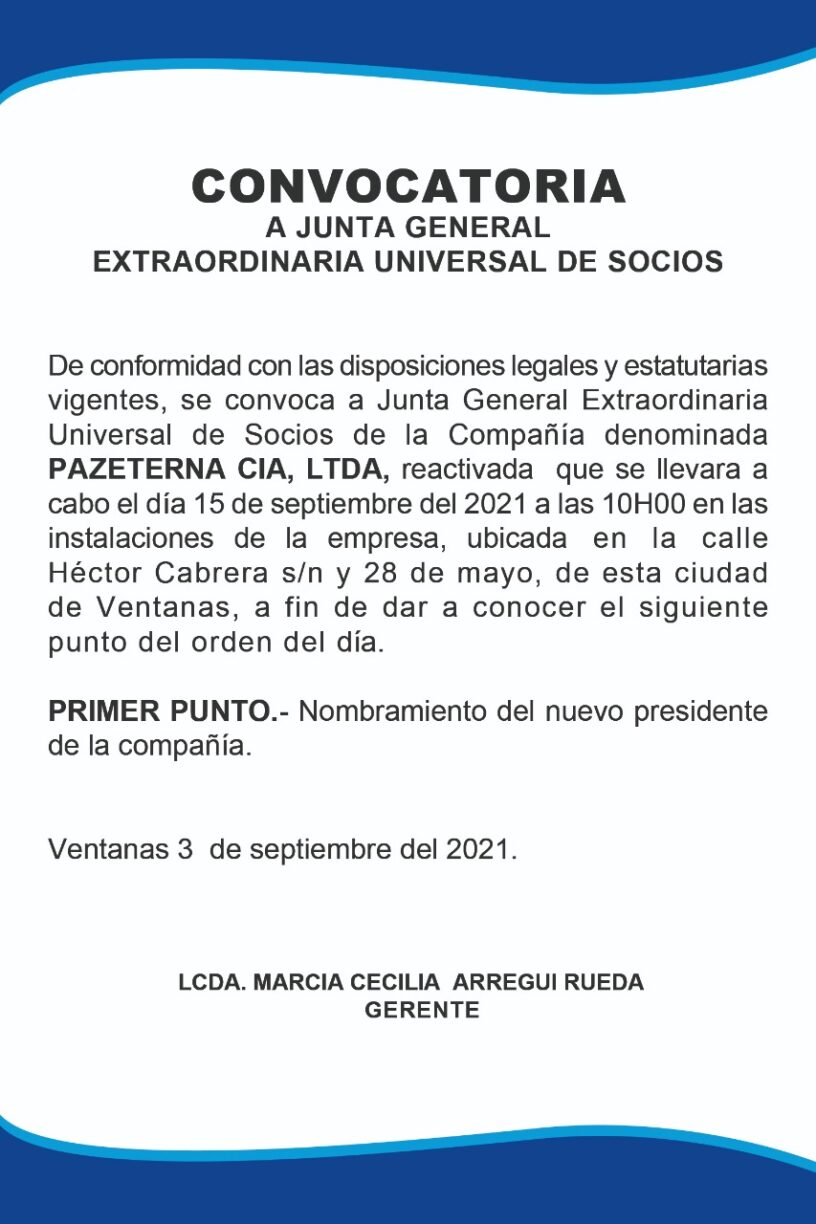 Convocatoria A Junta General Extraordinaria De Socios Aldia