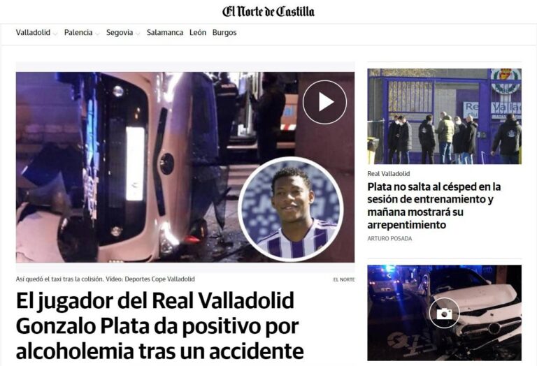 Esto dice la prensa de Valladolid acerca del accidente que provocó Gonzalo Plata