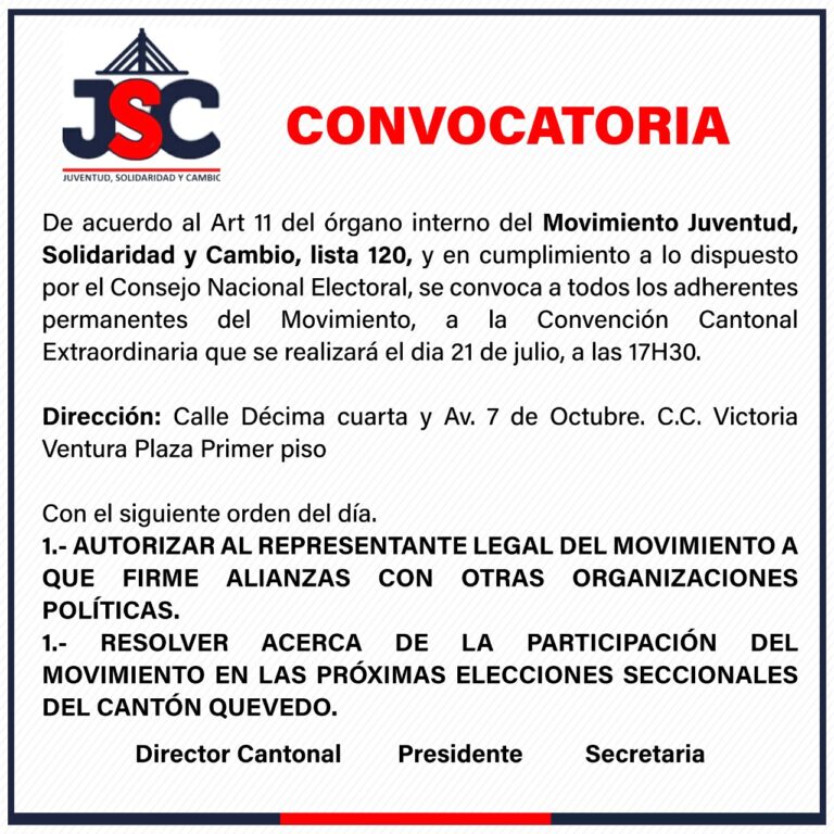 CONVOCATORIA DEL MOVIMIENTO JUVENTUD SOLIDARIDAD Y CAMBIO, LISTA 120