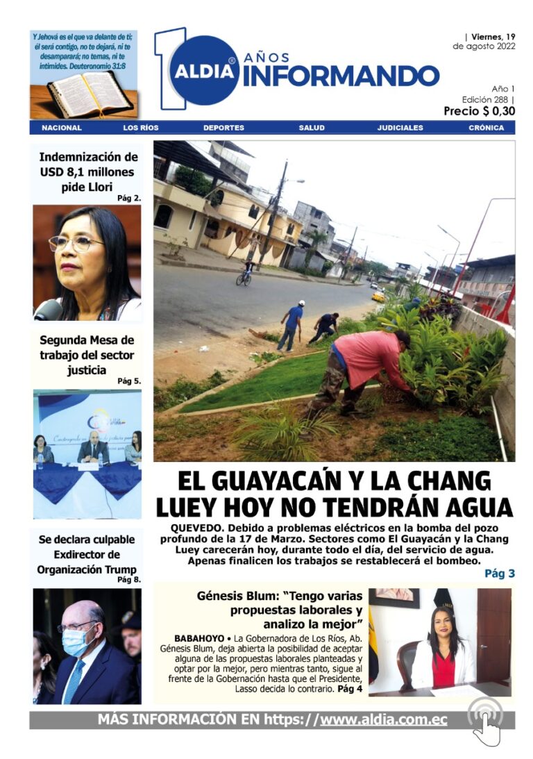 Edición 19 de agosto de 2022-El Guayacán y La Chang  Luey sin agua