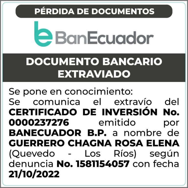 DOCUMENTO BANCARIO EXTRAVIADO