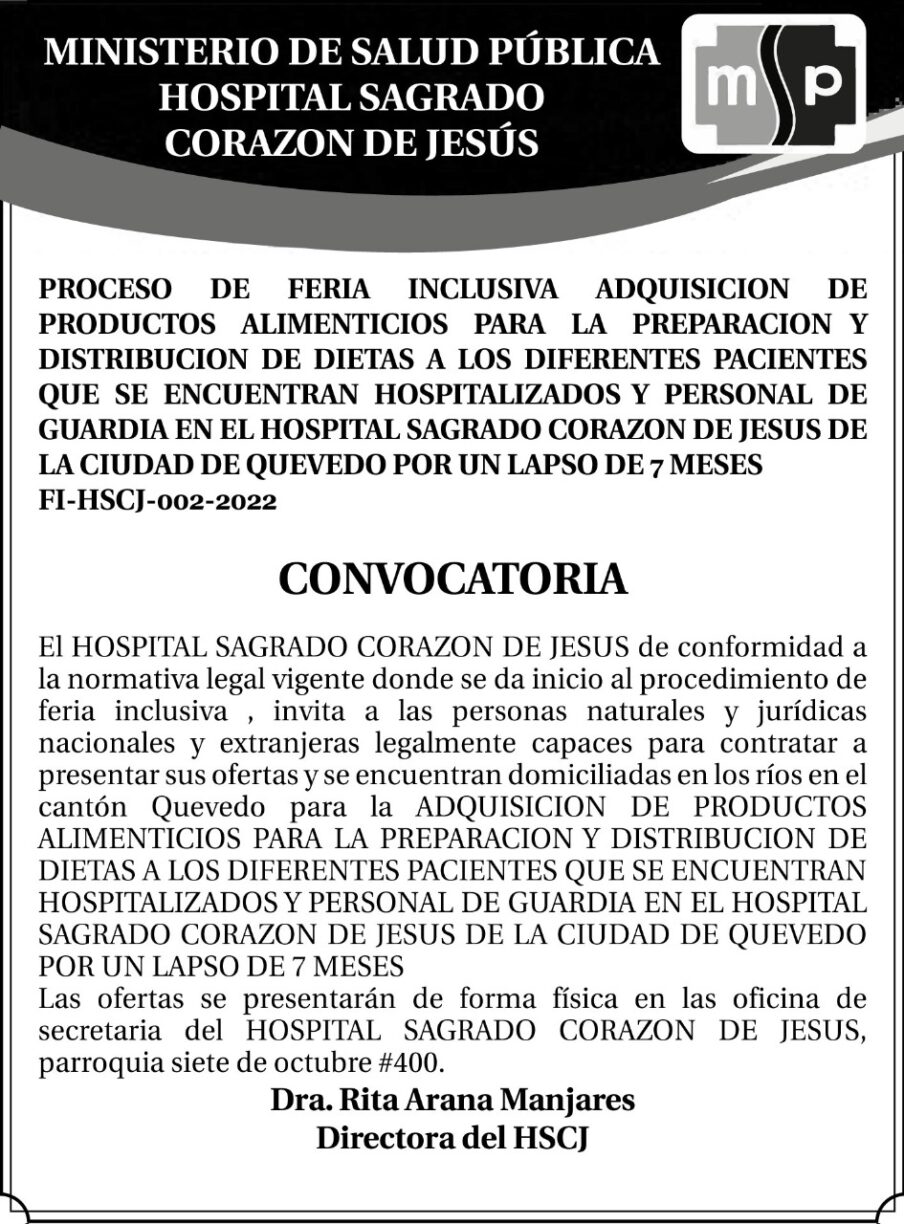 Convocatoria Del Ministerio De Salud Publica Hospital Sagrado Corazon De Jesus Aldia 7665