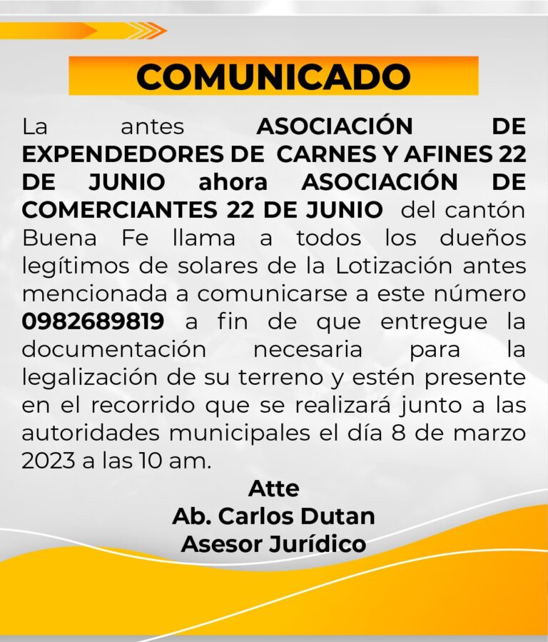 CONVOCATORIA DE LA ASOCIACION DE COMERCIANTES 22 DE JUNIO