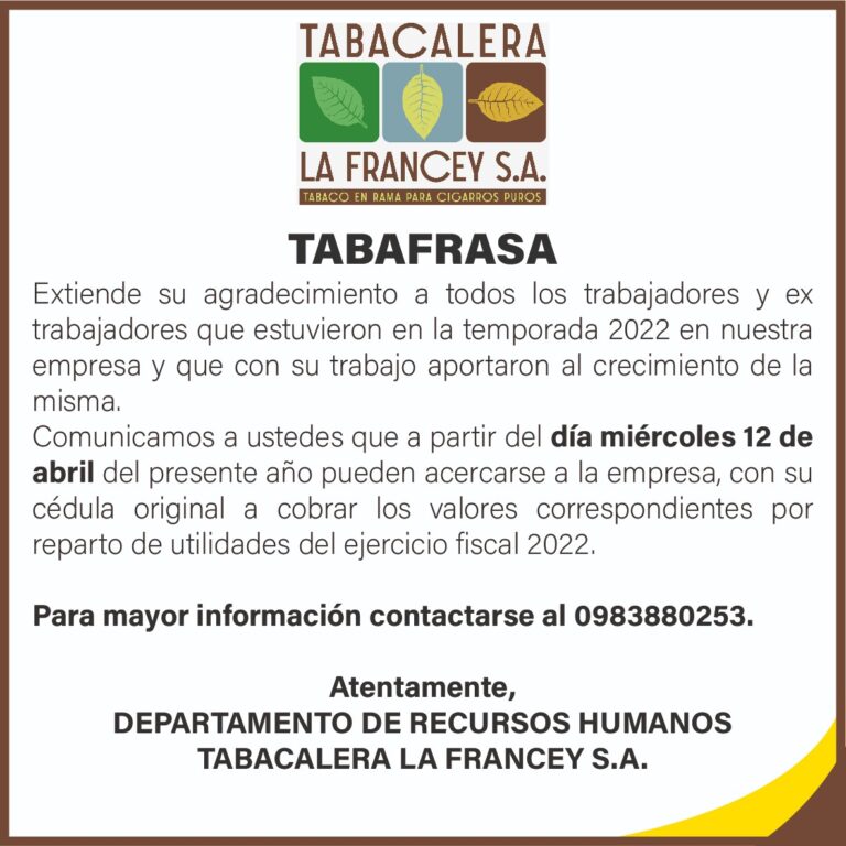 CONVOCATORIA DE LA TABACALERA LA FRANCEY S.A.