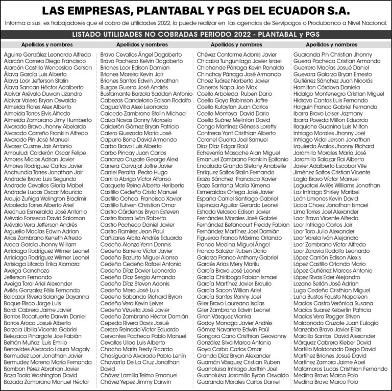 CONVOCATORIA DE LAS EMPRESAS: PLANTABAL Y PGS DEL ECUADOR S.A.