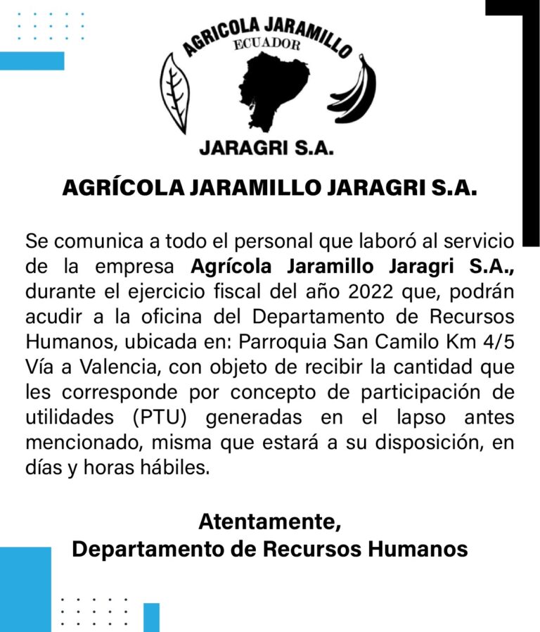 CONVOCATORIA AGRICOLA JARAMILLO JARAGRI S.A