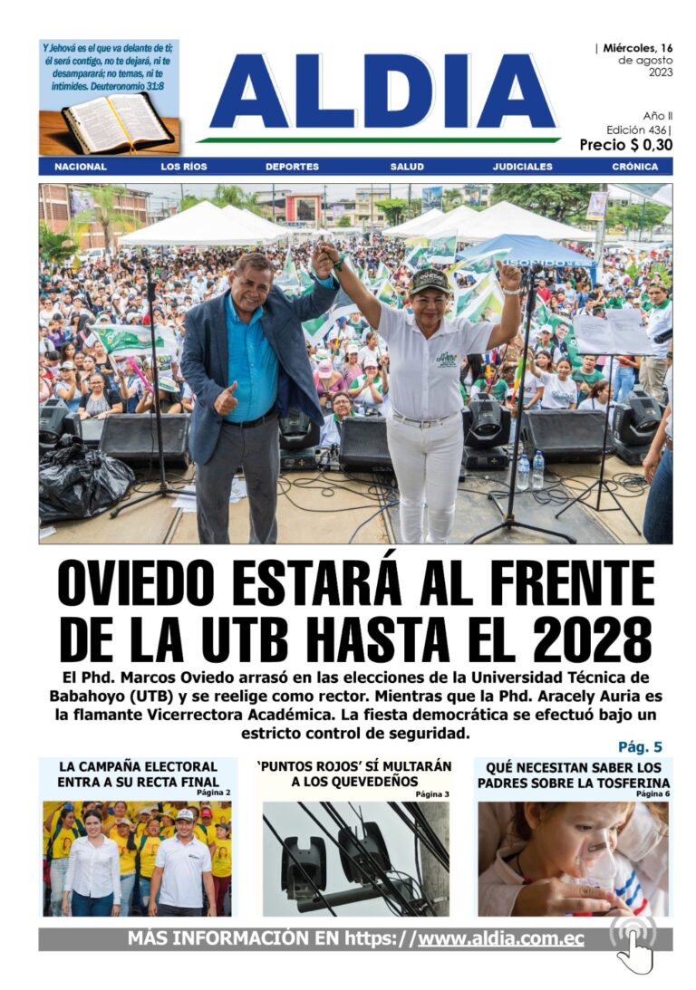 Edición agosto 16 de 2023, Marcos Oviedo fue reelecto en la UTB