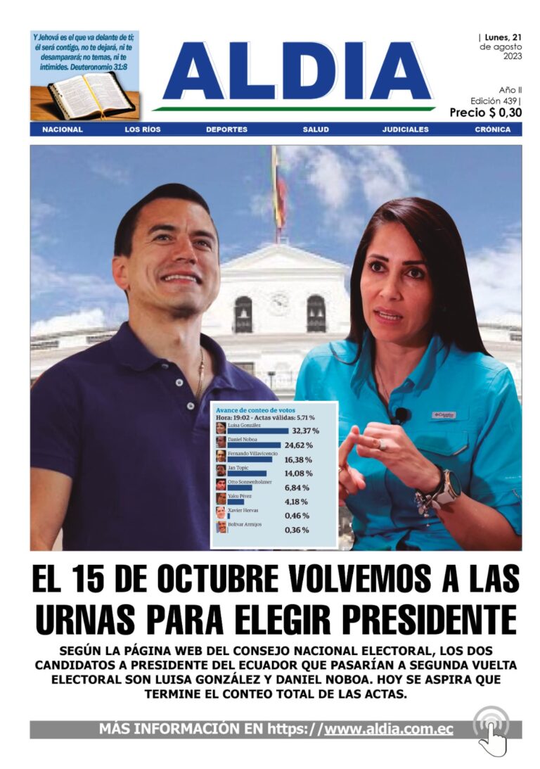 Edición 21 de agosto 2023, Luisa González y Daniel Noboa a segunda vuelta