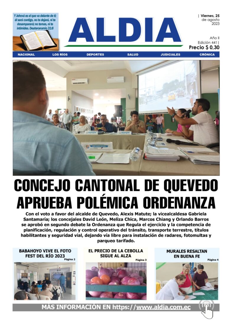 Edición 25 de agosto 2023, Agentes de tránsito entrarán a sancionar con la ordenanza aprobada por el concejo cantonal