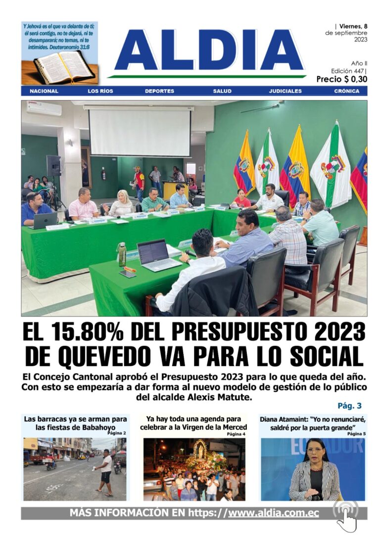 Edicción 8 de septiembre de 2023,  GAD Quevedo busca invertir en lo social