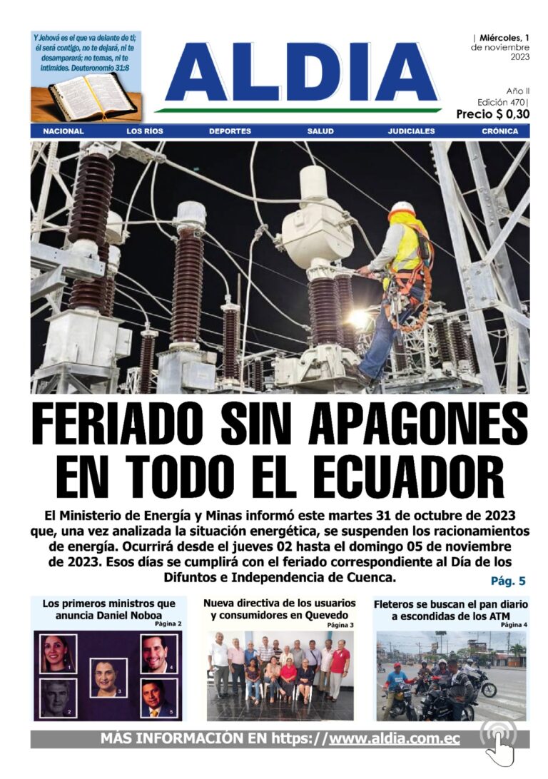 Edición 1 de noviembre de 2023, Feriado sin corte de energía en el Ecuador