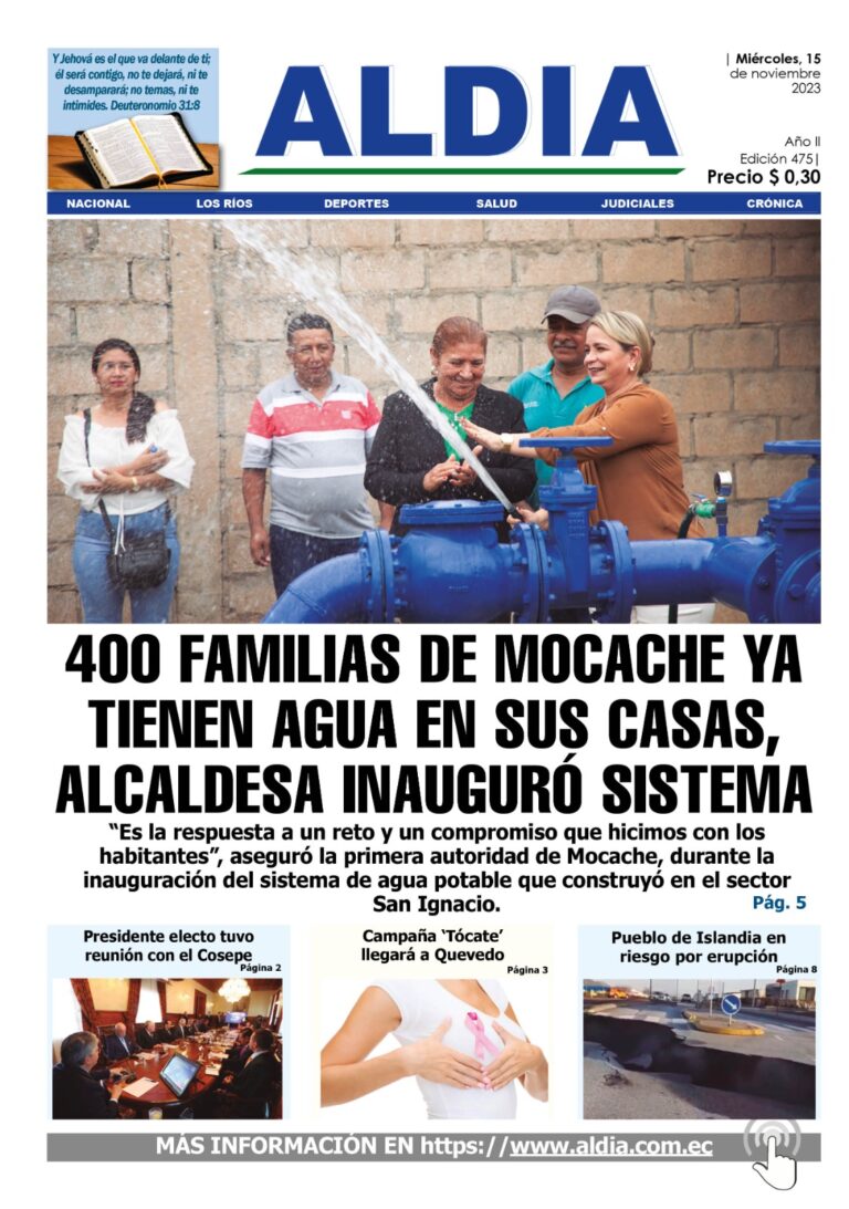 Edición 15 de noviembre 2023, Mocache entregó pozo de agua de 120 metros