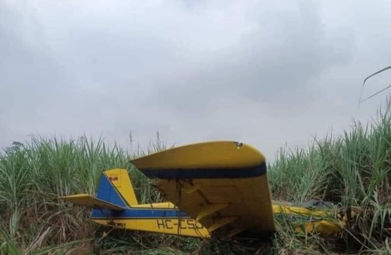 Avioneta fumigadora se precipitó a tierra y cayó sobre plantaciones