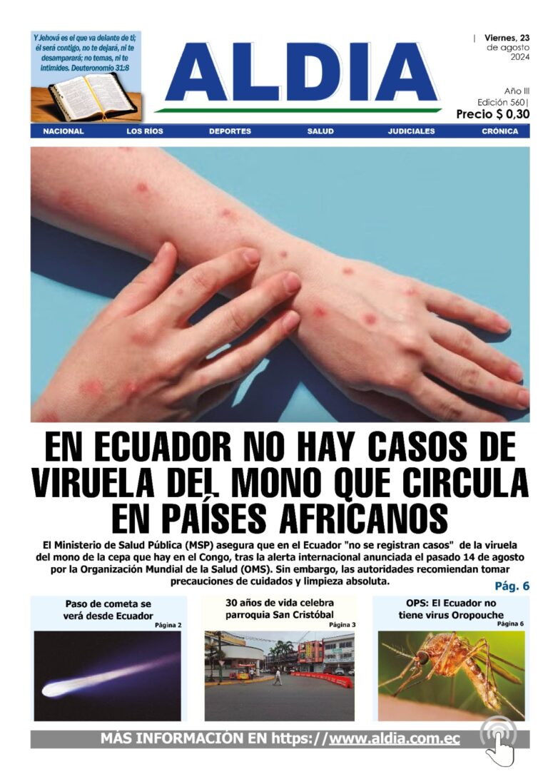 Edición 23 de agosto 2024,  viruela del mono no hay en Ecuador