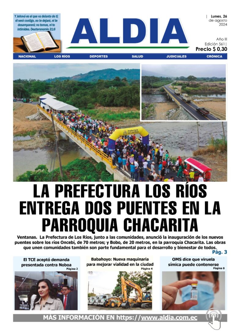 Edición 26 de agosto 2024, Prefectura de Los Ríos entrega dos puentes en Ventanas