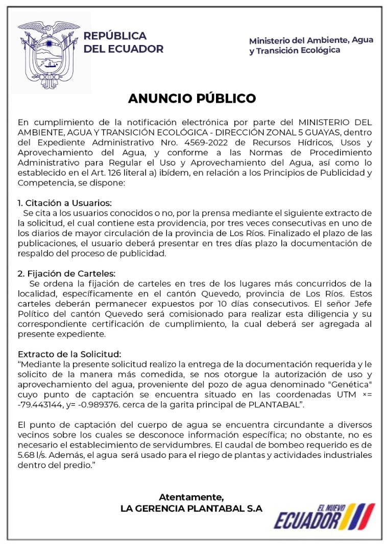 Anuncio público expediente N ° 4569-2022