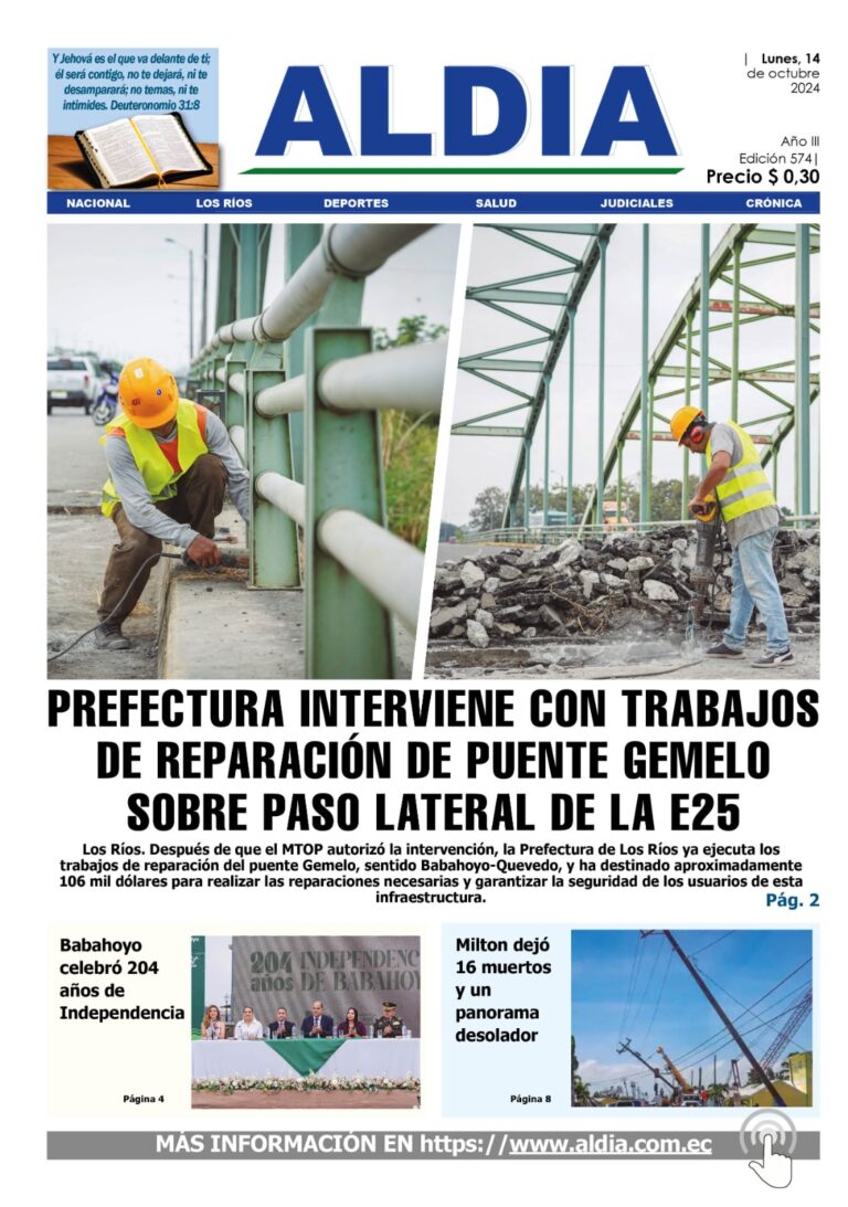 Edición 14 de octubre 2024, Prefectura ejecuta trabajo en puente gemelo