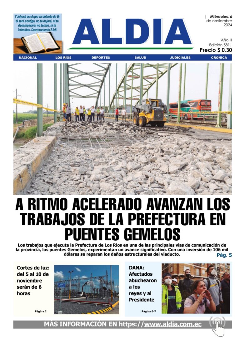 Edición 6 de noviembre 2024, Prefectura de Los Ríos da mantenimiento a puente gemelo